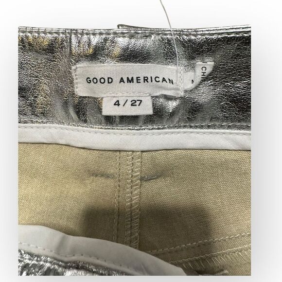 Good American 90s Liquid Pants Womens 27 Silver Silo Cyberpunk Futuristic Zenon - Picture 6 of 7